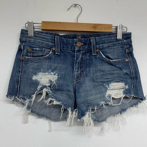 7 For All Mankind A Pocket Cut Off Short Denim Shorts 25 - Picture 1 of 13